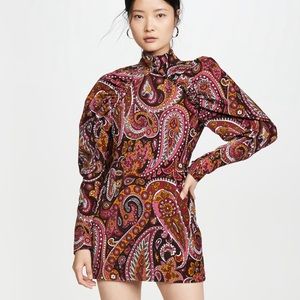 ROTATE Birger Christensen Paisley Velvet Puff Sleeve Mini Dress